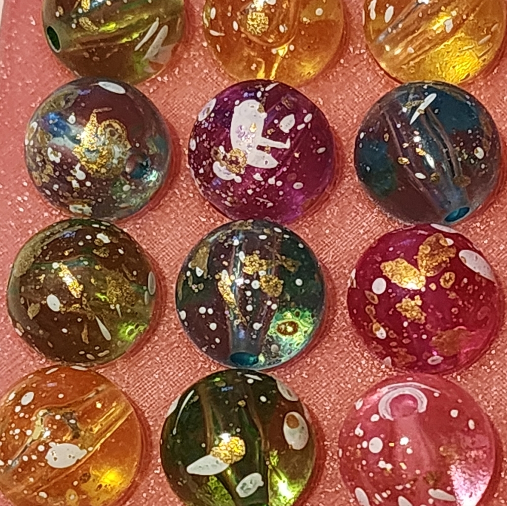 Beads Multicolor Gold Splash 16mm‎ 4 Pieces Acrylic Loose Beads Keychain